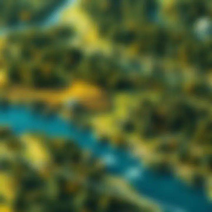 Detailed Visualization of Forest Resources A digital forest map showcasing diverse tree species and terrain features