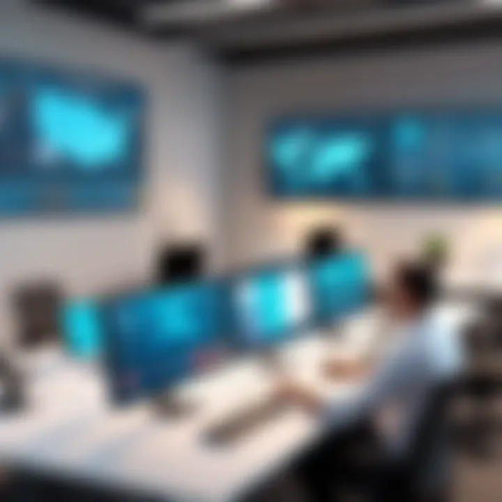 Future trends in crew messaging apps depicted in a modern office setting