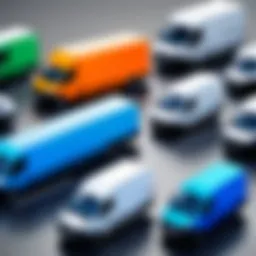 Variety of courier service vehicles lined up