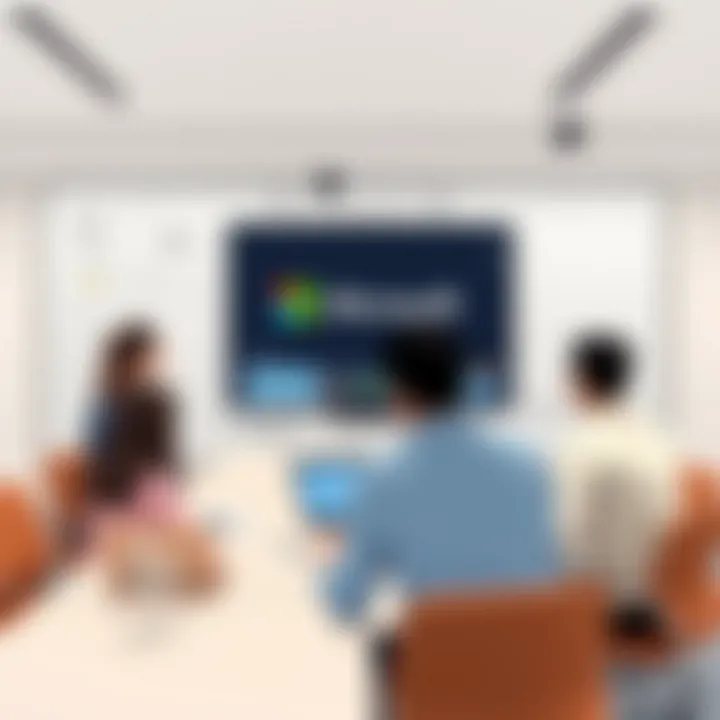 Team members engaging with Microsoft Whiteboard in a meeting room