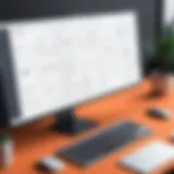 A digital workspace showcasing wireframe designs on a grid layout
