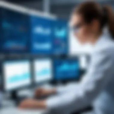 Data Analysis in Modern Laboratories Technician analyzing data on a digital dashboard