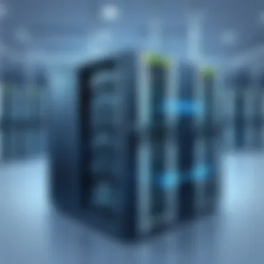 High-Performance Dedicated Server Rack A sleek server rack showcasing high-performance hardware