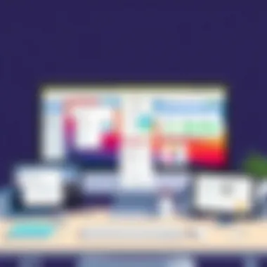 Effective Document Management in a Mac Workspace A workspace featuring multiple Mac document apps being utilized for effective management