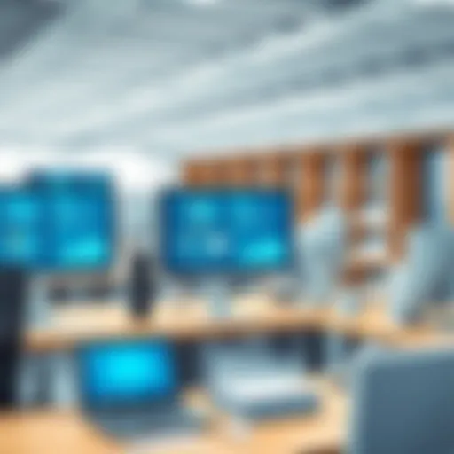 A modern office setting showcasing digital communication tools