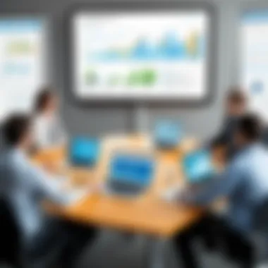 Illustration of a business meeting discussing data-driven strategies using analytics tools