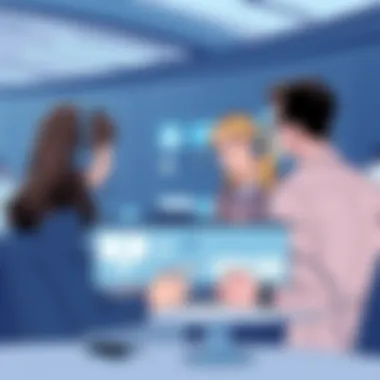 Business professionals discussing call centre software features