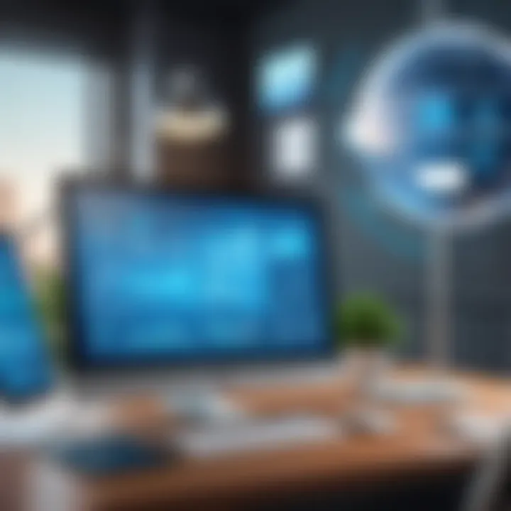 A futuristic representation of technological advancements in legal practices.