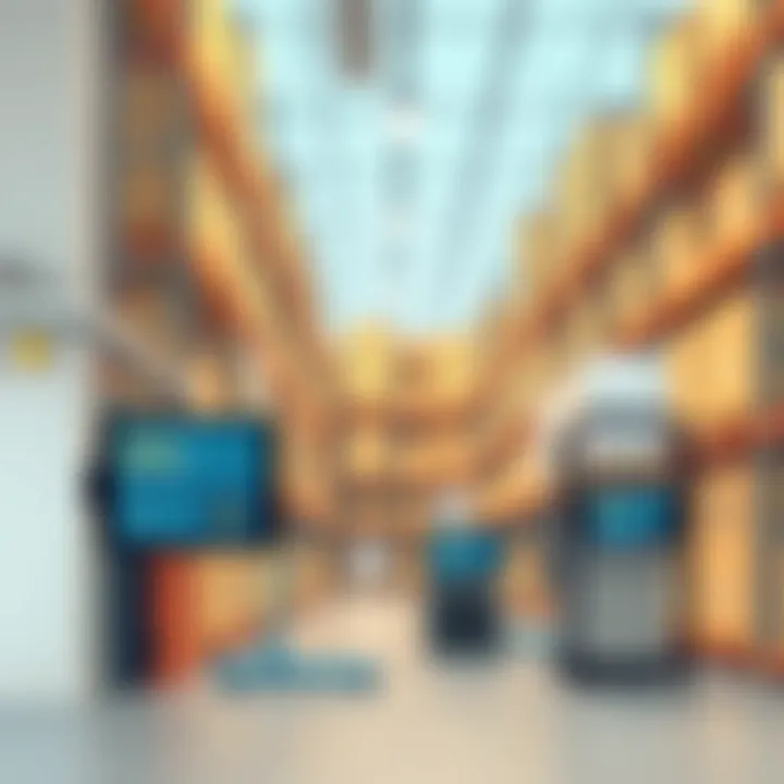 IoT Integration in Smart Warehousing Illustration of IoT devices integrated within a smart warehouse environment