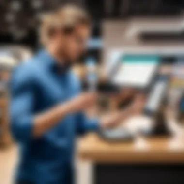 User Experience with Sapaad POS in Retail A business professional using Sapaad POS on a tablet in a retail setting