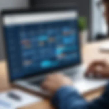 A team collaborating over a scheduling software on a laptop.