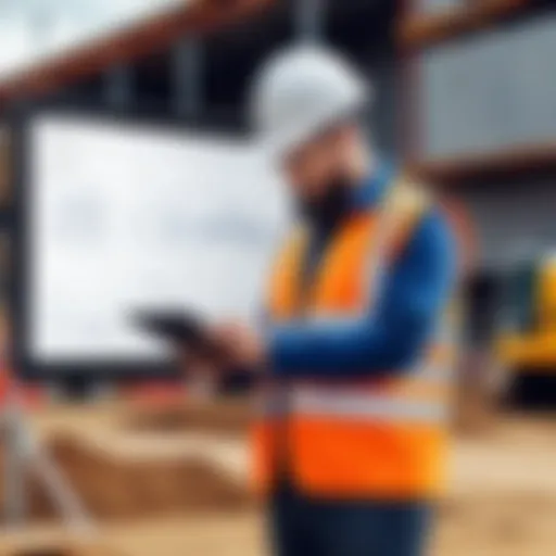 A user navigating a site inspection app on a tablet in a construction setting.