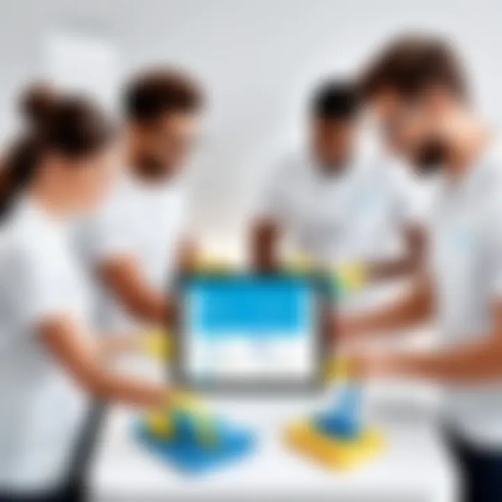 A team collaborating through a cleaning management application on a tablet.