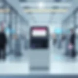 An illustration of a modern card clock-in device in a corporate setting