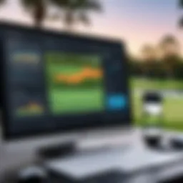 A sleek golf course management software interface displaying analytics and metrics.