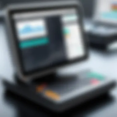 Analyzing Performance with POS Technology A sophisticated POS terminal displaying analytics