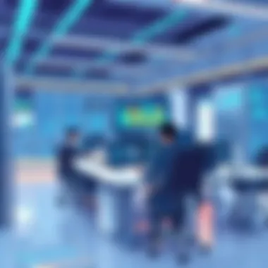 Future Trends in Workforce Management Technology Futuristic workplace with advanced scheduling technology