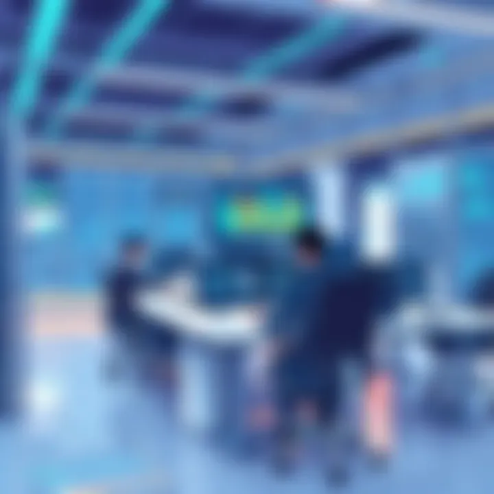 Future Trends in Workforce Management Technology Futuristic workplace with advanced scheduling technology